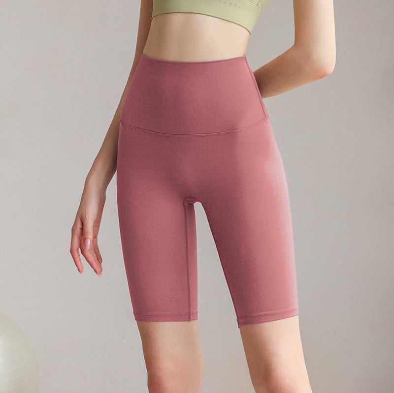 Női magas derekú jóga nadrág meztelen érzetű anyaggal, ötpont hosszúságú, nylon-spandex 80/20, nedvszívó és gyorsan száradó, haskontroll, nagy rugalmasság