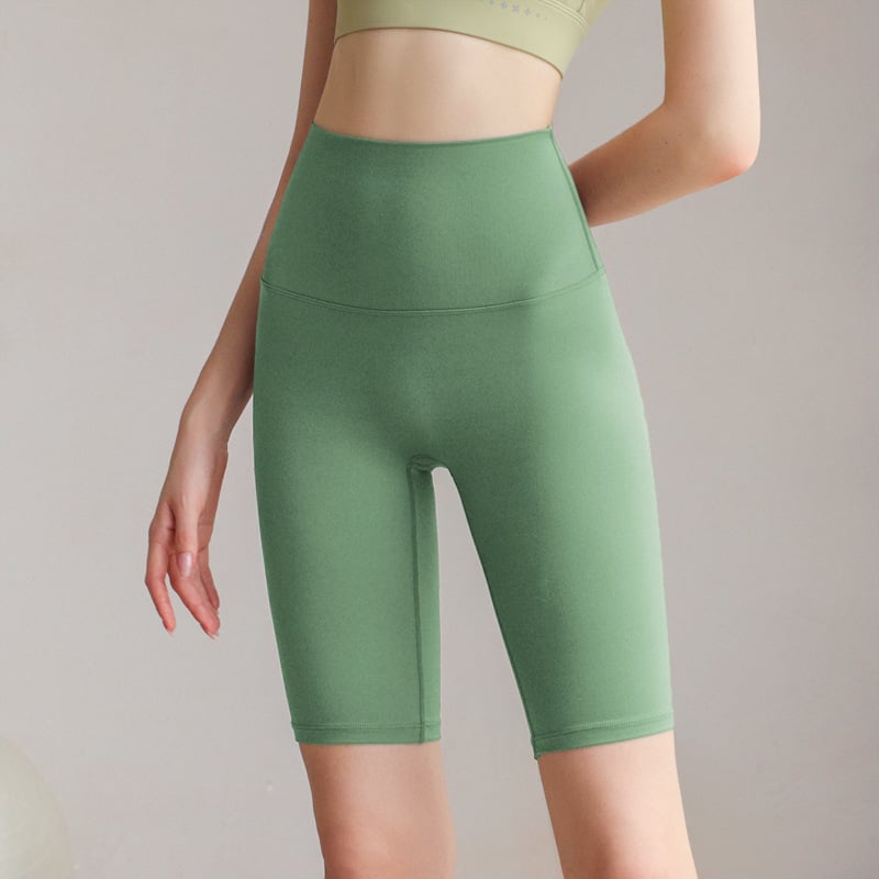 Női magas derekú jóga nadrág meztelen érzetű anyaggal, ötpont hosszúságú, nylon-spandex 80/20, nedvszívó és gyorsan száradó, haskontroll, nagy rugalmasság