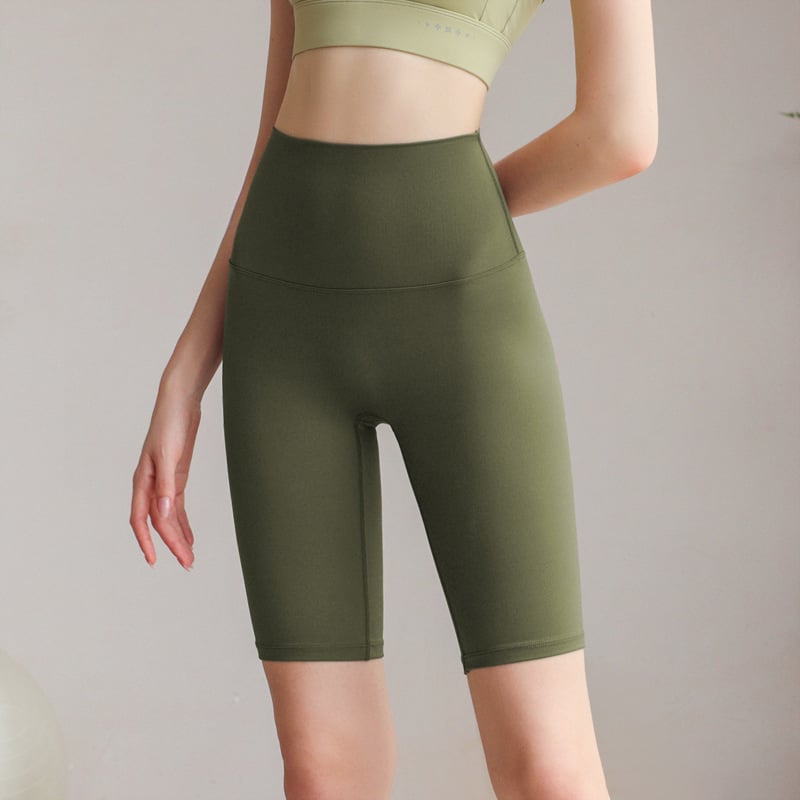 Női magas derekú jóga nadrág meztelen érzetű anyaggal, ötpont hosszúságú, nylon-spandex 80/20, nedvszívó és gyorsan száradó, haskontroll, nagy rugalmasság