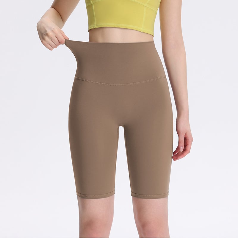 Női magas derekú jóga nadrág meztelen érzetű anyaggal, ötpont hosszúságú, nylon-spandex 80/20, nedvszívó és gyorsan száradó, haskontroll, nagy rugalmasság