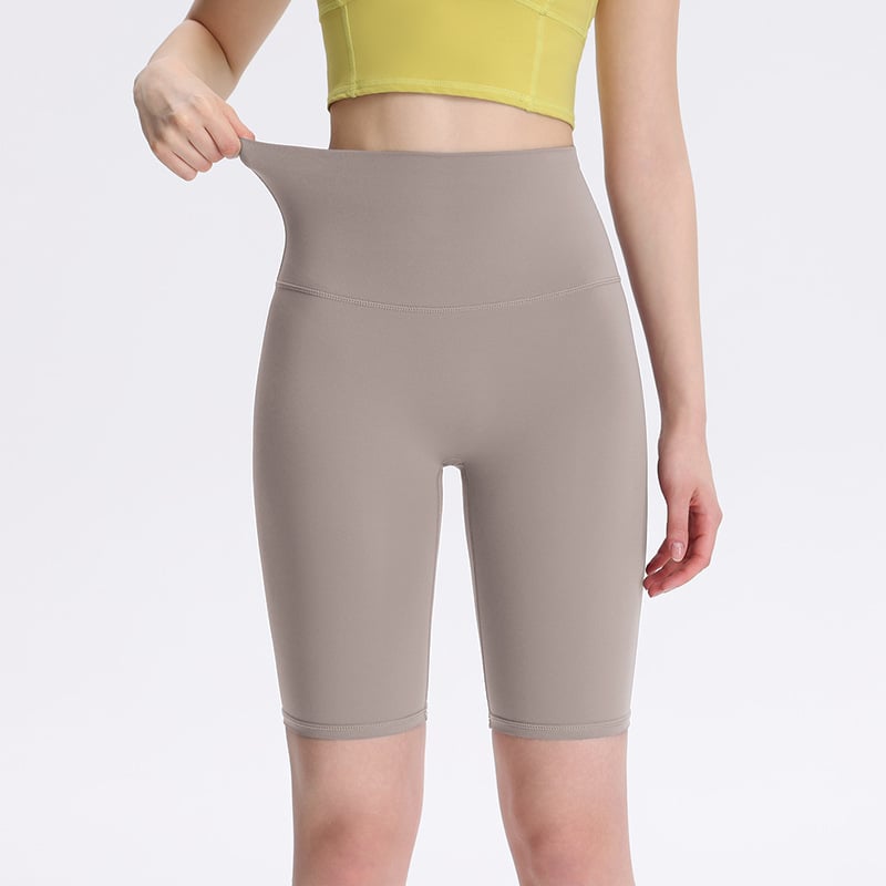 Női magas derekú jóga nadrág meztelen érzetű anyaggal, ötpont hosszúságú, nylon-spandex 80/20, nedvszívó és gyorsan száradó, haskontroll, nagy rugalmasság