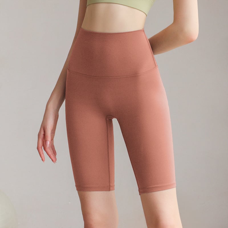 Női magas derekú jóga nadrág meztelen érzetű anyaggal, ötpont hosszúságú, nylon-spandex 80/20, nedvszívó és gyorsan száradó, haskontroll, nagy rugalmasság
