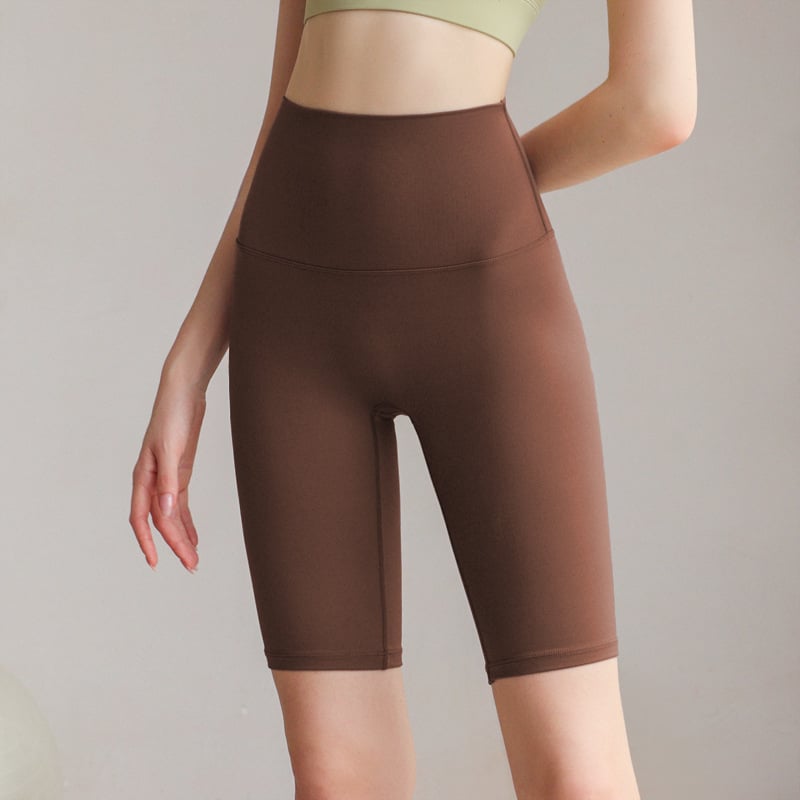 Női magas derekú jóga nadrág meztelen érzetű anyaggal, ötpont hosszúságú, nylon-spandex 80/20, nedvszívó és gyorsan száradó, haskontroll, nagy rugalmasság