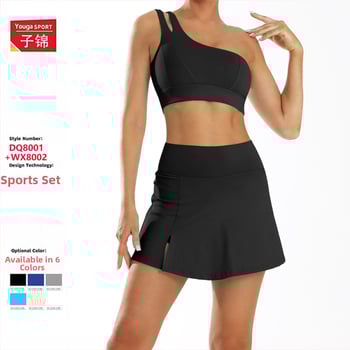 Két részes jóga szett, egy vállú melltartó, ujjatlan, gyorsan száradó anyag Nylon-Spandex 75/25, párnázott melltartó, rövidnadrág, futásra és edzésre