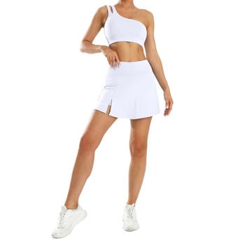 Két részes jóga szett, egy vállú melltartó, ujjatlan, gyorsan száradó anyag Nylon-Spandex 75/25, párnázott melltartó, rövidnadrág, futásra és edzésre