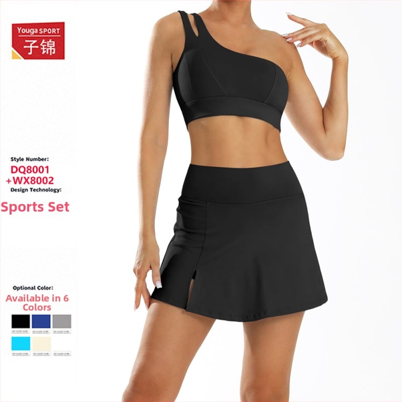 Két részes jóga szett, egy vállú melltartó, ujjatlan, gyorsan száradó anyag Nylon-Spandex 75/25, párnázott melltartó, rövidnadrág, futásra és edzésre