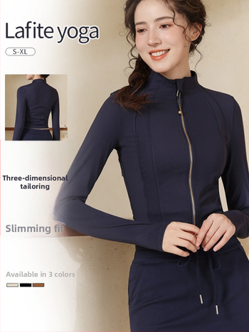 Női karcsú sportdzseki jóga- és edzéshez | hosszú ujjú, derékig érő szabás, kardigán stílus, 75% nylon + 25% spandex, nedvességelvezető, 2025 tél