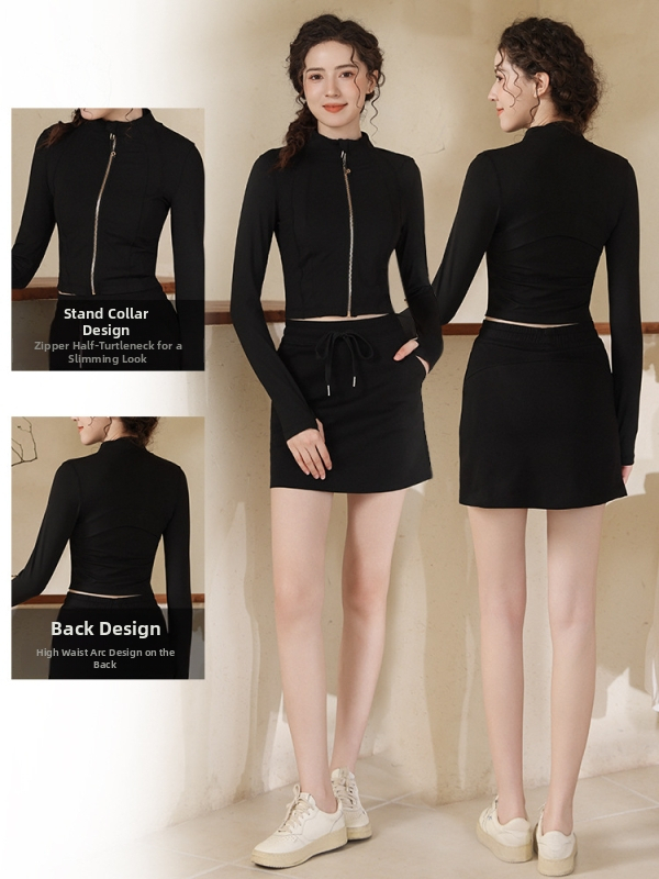 Női karcsú sportdzseki jóga- és edzéshez | hosszú ujjú, derékig érő szabás, kardigán stílus, 75% nylon + 25% spandex, nedvességelvezető, 2025 tél