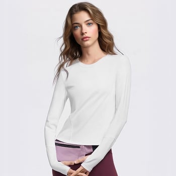 Naistele pikkade varrukatega sportlik topp rinnalappidega Pilates, jooga ja jooksmiseks — peamine kangas Nylon-Spandex koos Lycra voodriga (81% Nylon, 19% Spandex), talvise 2024 hooaeg