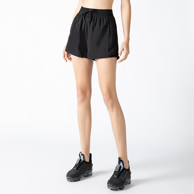 Naiste võrgust sportlike lühikeste püksid, läbipaistmatu, lõdva lõige, kõrge vöökoht, kiiresti kuivad, jooksmiseks, fitnessile ja joogale, keskmise pikkusega