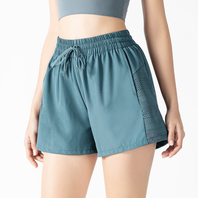 Naiste võrgust sportlike lühikeste püksid, läbipaistmatu, lõdva lõige, kõrge vöökoht, kiiresti kuivad, jooksmiseks, fitnessile ja joogale, keskmise pikkusega