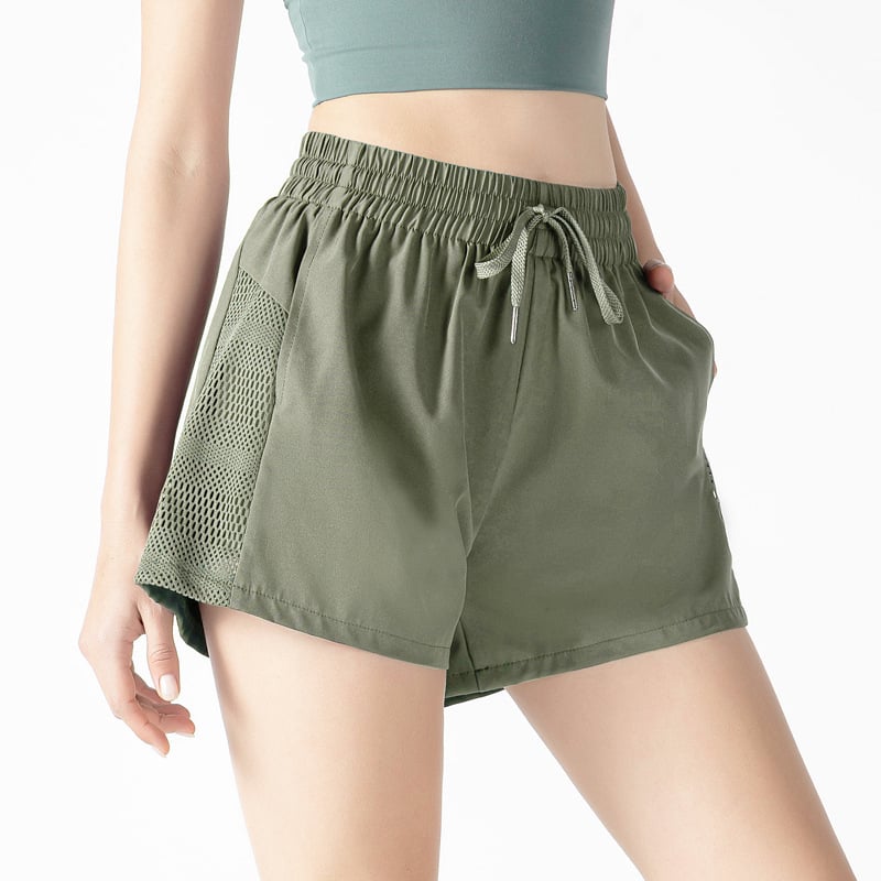 Naiste võrgust sportlike lühikeste püksid, läbipaistmatu, lõdva lõige, kõrge vöökoht, kiiresti kuivad, jooksmiseks, fitnessile ja joogale, keskmise pikkusega