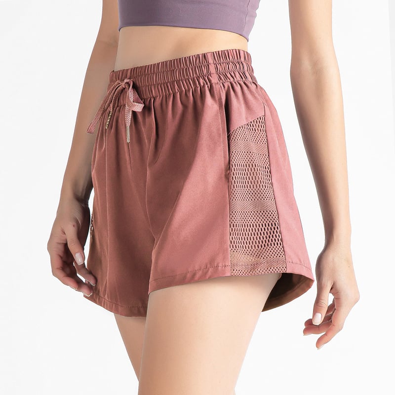 Naiste võrgust sportlike lühikeste püksid, läbipaistmatu, lõdva lõige, kõrge vöökoht, kiiresti kuivad, jooksmiseks, fitnessile ja joogale, keskmise pikkusega