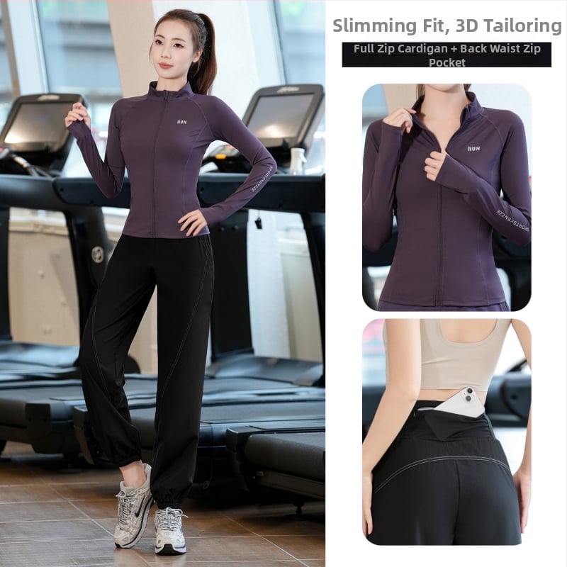 Naiste sügis-talv jooga ja jooksu jaoks pikkade varrukatega fitness-komplekt Milk Silk kiiresti kuivanud materjaliga