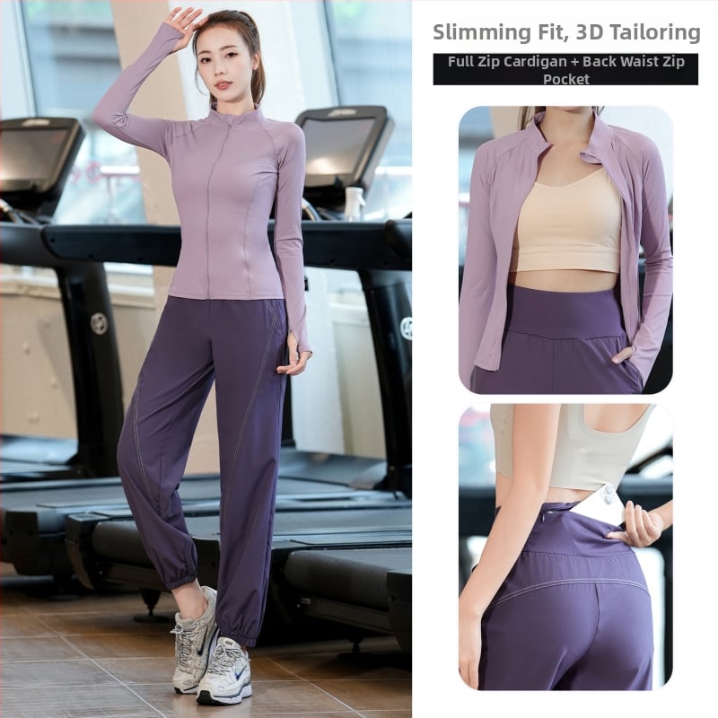 Naiste sügis-talv jooga ja jooksu jaoks pikkade varrukatega fitness-komplekt Milk Silk kiiresti kuivanud materjaliga