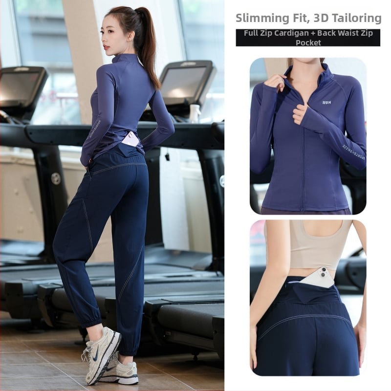 Naiste sügis-talv jooga ja jooksu jaoks pikkade varrukatega fitness-komplekt Milk Silk kiiresti kuivanud materjaliga