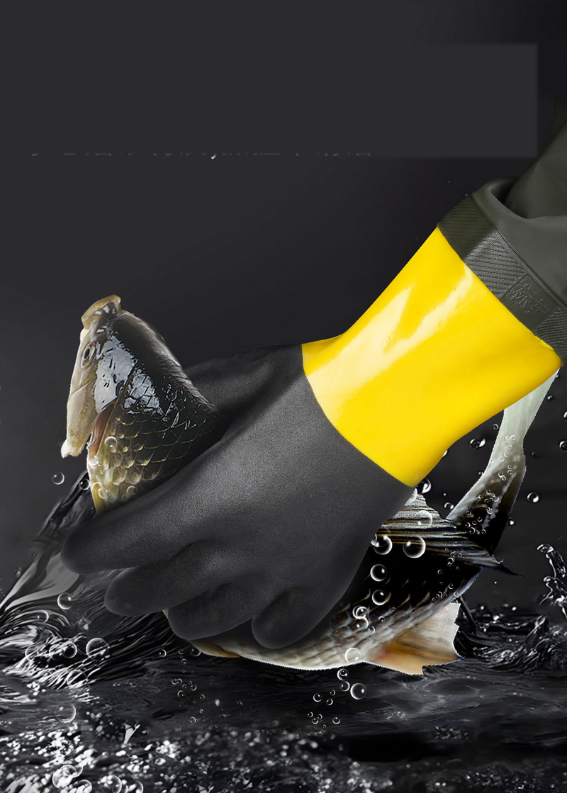 Kesztyűk tenger gyümölcseinek fogásához, tisztításához és horgászatához; mosogatókesztyűk, autómosó kesztyűk (70 cm hosszúak, extra hosszúak, vízállóak és olajállóak); munkakesztyűk és ujjak