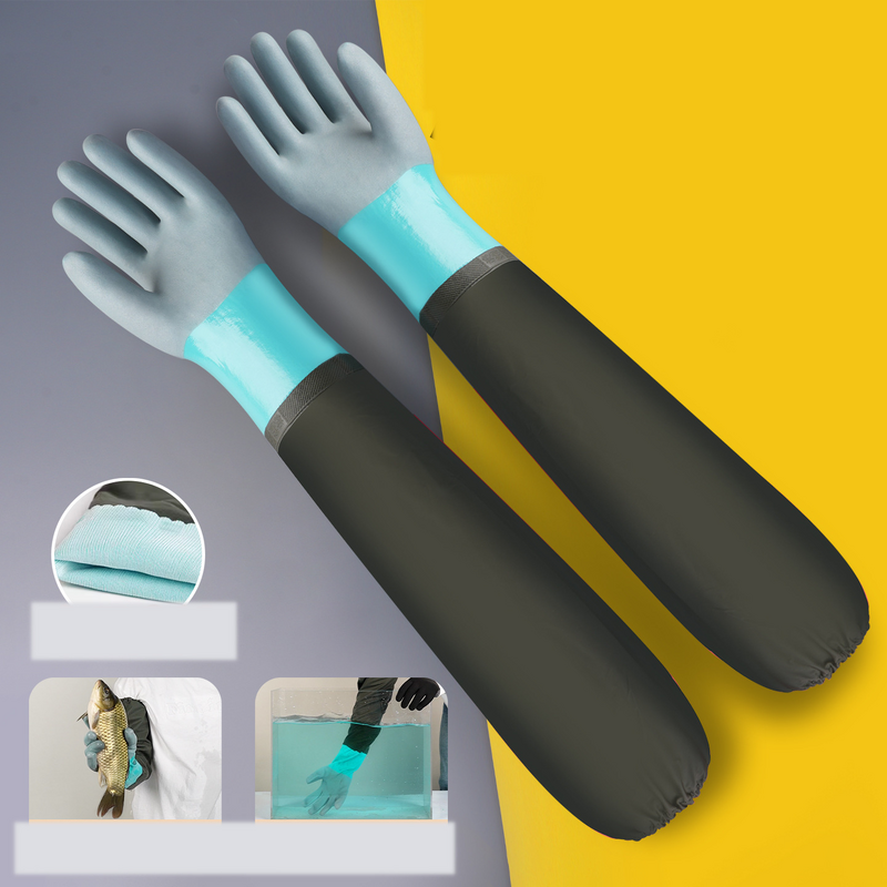 Kesztyűk tenger gyümölcseinek fogásához, tisztításához és horgászatához; mosogatókesztyűk, autómosó kesztyűk (70 cm hosszúak, extra hosszúak, vízállóak és olajállóak); munkakesztyűk és ujjak