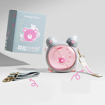 Vaikiškas vandens buteliukas su meškiuku „Laukinė gamta“, puodelis su šiaudeliu, vandens buteliukas, dvigubas geriamasis puodelis su animaciniu meškiuku Klara, mielas ir juokingas