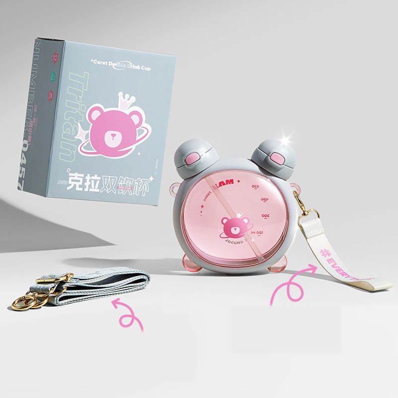 Vaikiškas vandens buteliukas su meškiuku „Laukinė gamta“, puodelis su šiaudeliu, vandens buteliukas, dvigubas geriamasis puodelis su animaciniu meškiuku Klara, mielas ir juokingas