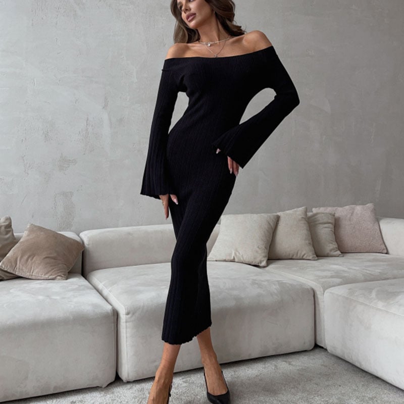 Elegantne pikkade varrukatega kootud kleit, liibuv ja laienev, Euroopa ja Ameerika stiilis, hulgimüük