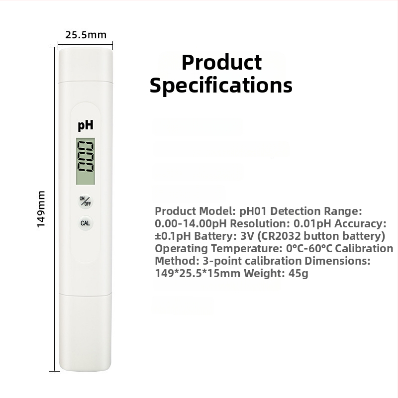 Prenosný pH meter PH-01, digitálny displej, rozsah 0-14 pH, presnosť 0,01 pH