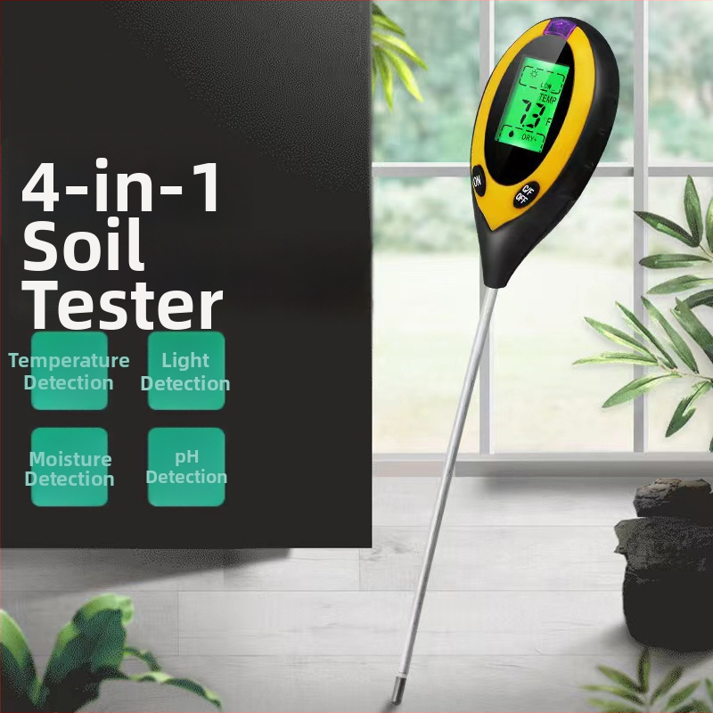 4-in-1 talajdetektor: pH, fény, hőmérséklet és páratartalom mérései – 0,1 pontosság; 9V elemhez kompatibil
