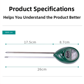 TR03 Troj-in-1 pôdny detektor – pH meter a tester živín pre záhradu, presnosť 0,1, hmotnosť 90 g