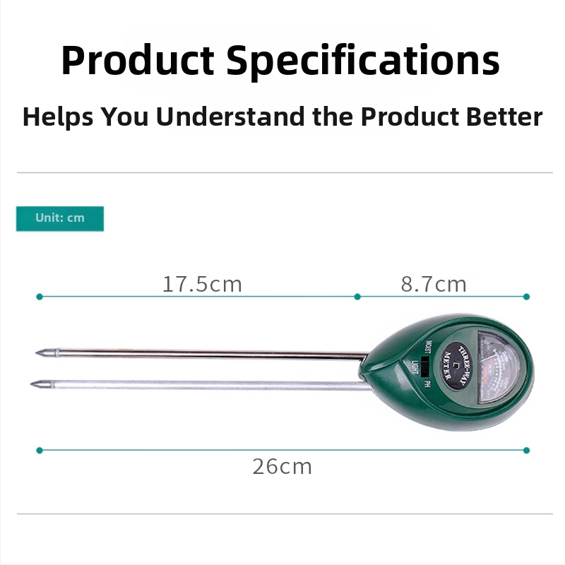 TR03 Troj-in-1 pôdny detektor – pH meter a tester živín pre záhradu, presnosť 0,1, hmotnosť 90 g