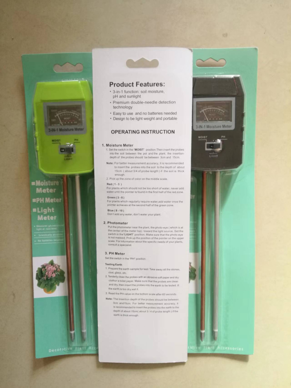 Három az egyben talajtester nagy kijelzős, pH higrométerrel, mérés talajnedvesség és megvilágítás, modell BQT0721