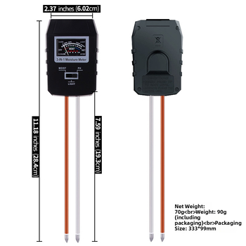 3 v 1 tester pôdy s veľkým displejom: pH, vlhkosť a jas svetla (typ ukazovátky, presnosť 0,1)