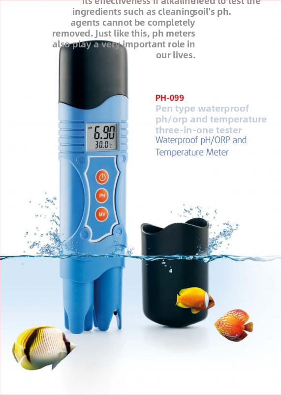 Pero-štýlový vodotesný tester pH/ORP a teploty 3-v-1 Ph-099 s LCD displejom, kompozitná elektróda, rozsah pH 0.00–14.00, ORP -1999 až 1999 mV, teplotný rozsah 0–50°C