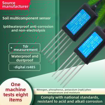 Pôdový senzor – viacparametrický merací systém: teplota, vlhkosť, pH, EC/konduktívnosť, NPK (model BSK-TR, značka Bingsheng Sensor, určený pre poľnohospodárske experimenty)