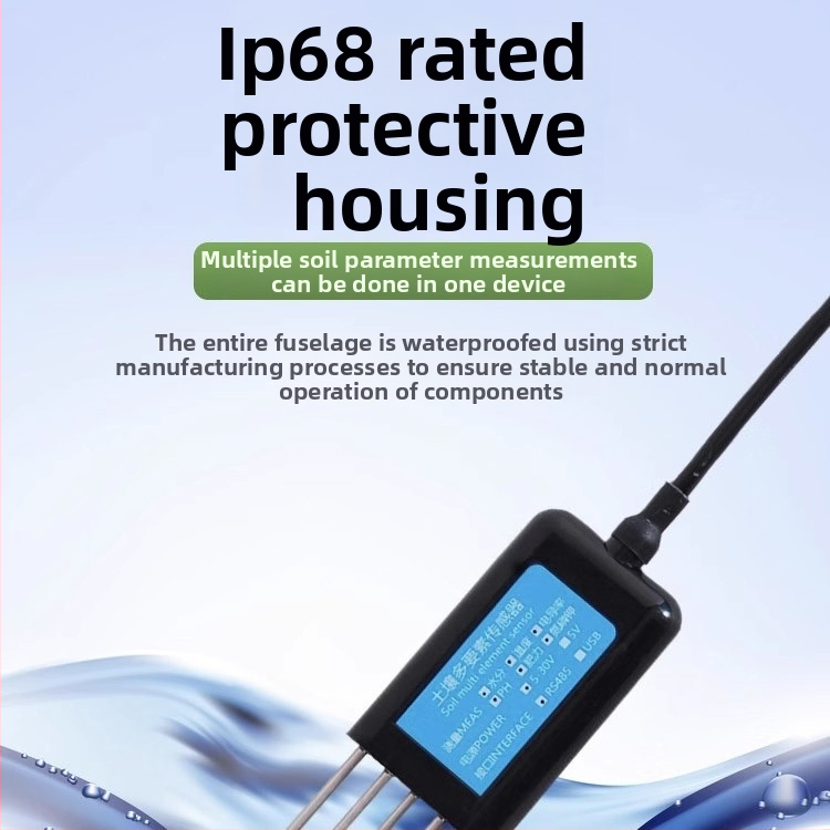 Pôdový senzor – viacparametrický merací systém: teplota, vlhkosť, pH, EC/konduktívnosť, NPK (model BSK-TR, značka Bingsheng Sensor, určený pre poľnohospodárske experimenty)