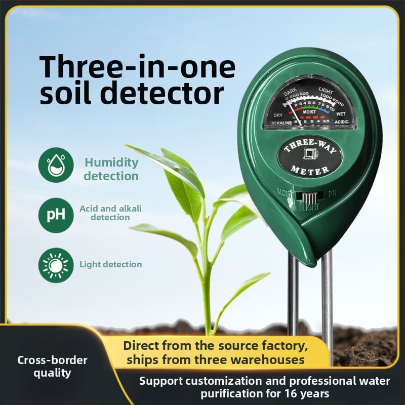 3-in-1 talajdetektor ST-10: talajnedvesség- és pH-mérő kertekhez és növényekhez, precizitás 0,1, súly 90 g