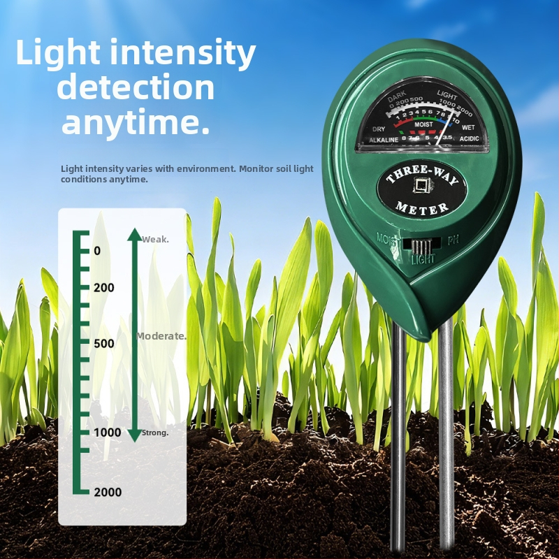 3-in-1 talajdetektor ST-10: talajnedvesség- és pH-mérő kertekhez és növényekhez, precizitás 0,1, súly 90 g