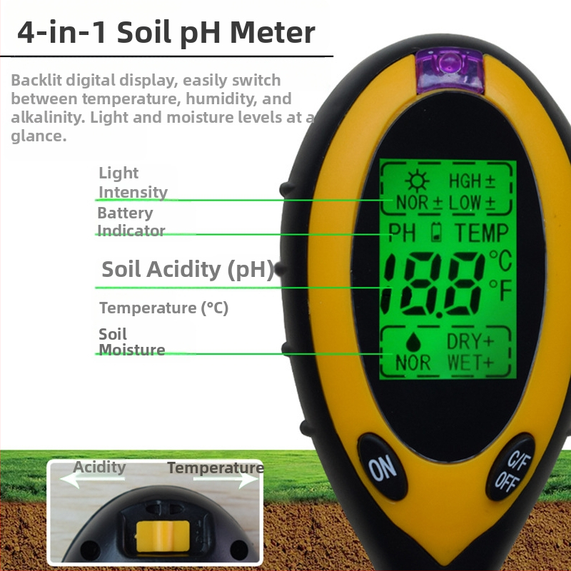Τεστ εδάφους τεσσάρων λειτουργιών: μέτρηση pH, φωτισμού, θερμοκρασίας και υγρασίας