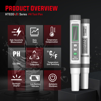 Habotest HT630A/B prenosni pH mjerač – visoka preciznost, raspon 0–14 pH, model HT630A/B