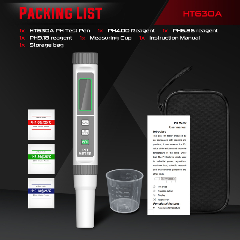 Habotest HT630A/B prenosni pH mjerač – visoka preciznost, raspon 0–14 pH, model HT630A/B