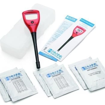 pH-metru portabil Hi98103, interval 0.00–14.00 pH, precizie ±0.2 pH, alimentare cu 2 baterii tip buton 1.5V, temperatură de lucru 0–50°C