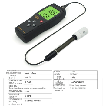 Xima AS218 преносим pH метр за водата в аквариума - разделена сонда, LCD дисплей, обхват 0-14 pH, точност ±0.05, температурна компенсация 0-60°C