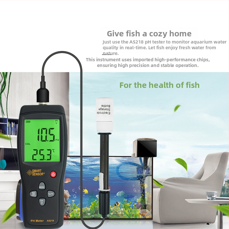 Xima AS218 преносим pH метр за водата в аквариума - разделена сонда, LCD дисплей, обхват 0-14 pH, точност ±0.05, температурна компенсация 0-60°C