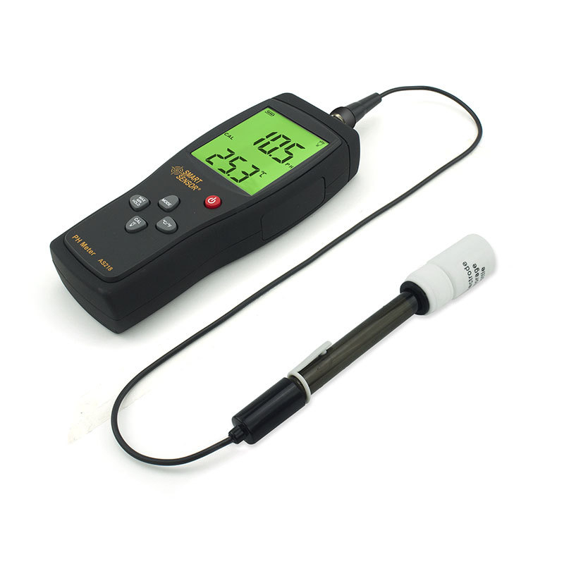 AS218 Prijenosni pH mjerač za vodu u akvariju – SMART SENSOR, Digitalni zaslon, Razdvojeni senzor, Točnost 0.05 pH, Temperaturna kompenzacija 0–60°C, Napajanje 9V