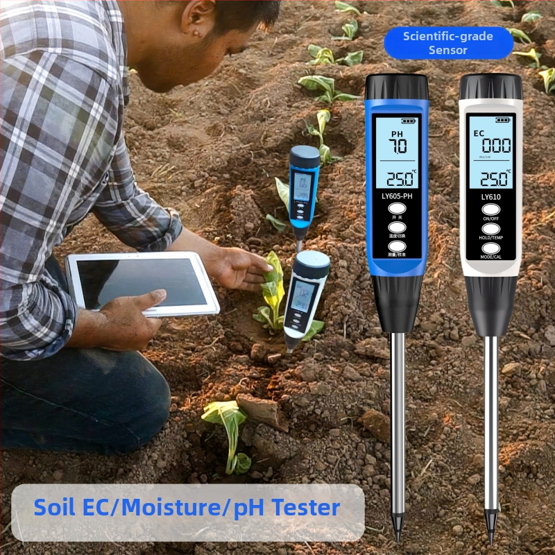 Pôdný testovací prístroj – vlhkosť, EC a pH detektor, presnosť 0.1, model 610–605, hmotnosť 1.2 kg, prispôsobiteľný