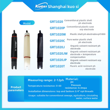 GRT1020 онлайн pH метър електрод с пластмасов корпус, индустриален pH/ORP сензор, диапазон 2–12 pH, точност 0.0001, температурна компенсация 0–80°C, BNC или Y-образен конектор