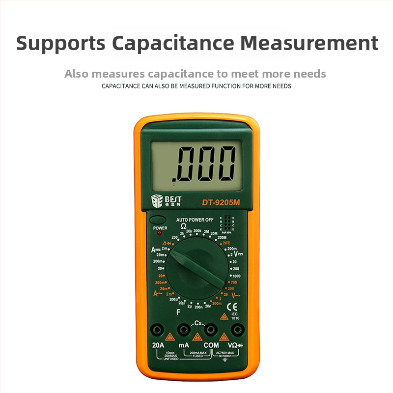 Digitálny multimetr BES/Beth pre študentov, s automatickým rozsahom merania; kapacitný rozsah 200 µF–2 nF; AC prúd 2 mA–20 A