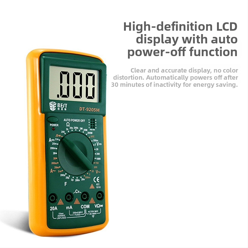 Digitálny multimetr BES/Beth pre študentov, s automatickým rozsahom merania; kapacitný rozsah 200 µF–2 nF; AC prúd 2 mA–20 A