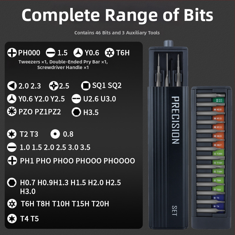 Maibu 49-v-1 presný skrutkovačový set pre mobilné telefóny a notebooky – odstraňovanie prachu, demontáž a oprava, S2 nástrojová oceľ