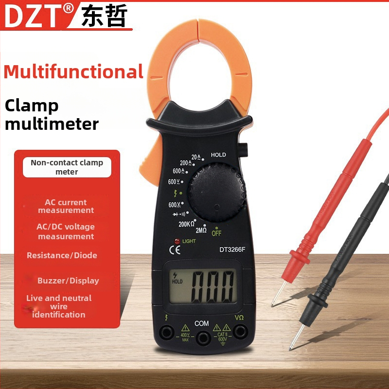 DT3266F Viacfunkčný klieštový multimeter s vysokou presnosťou, automatický digitálny displej, meranie napätia, prúdu a odporu
