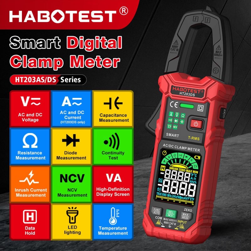 HABOTEST HT203 sorozat intelligens digitális csipeszes multiméter – áram, feszültség és ellenállás mérésére